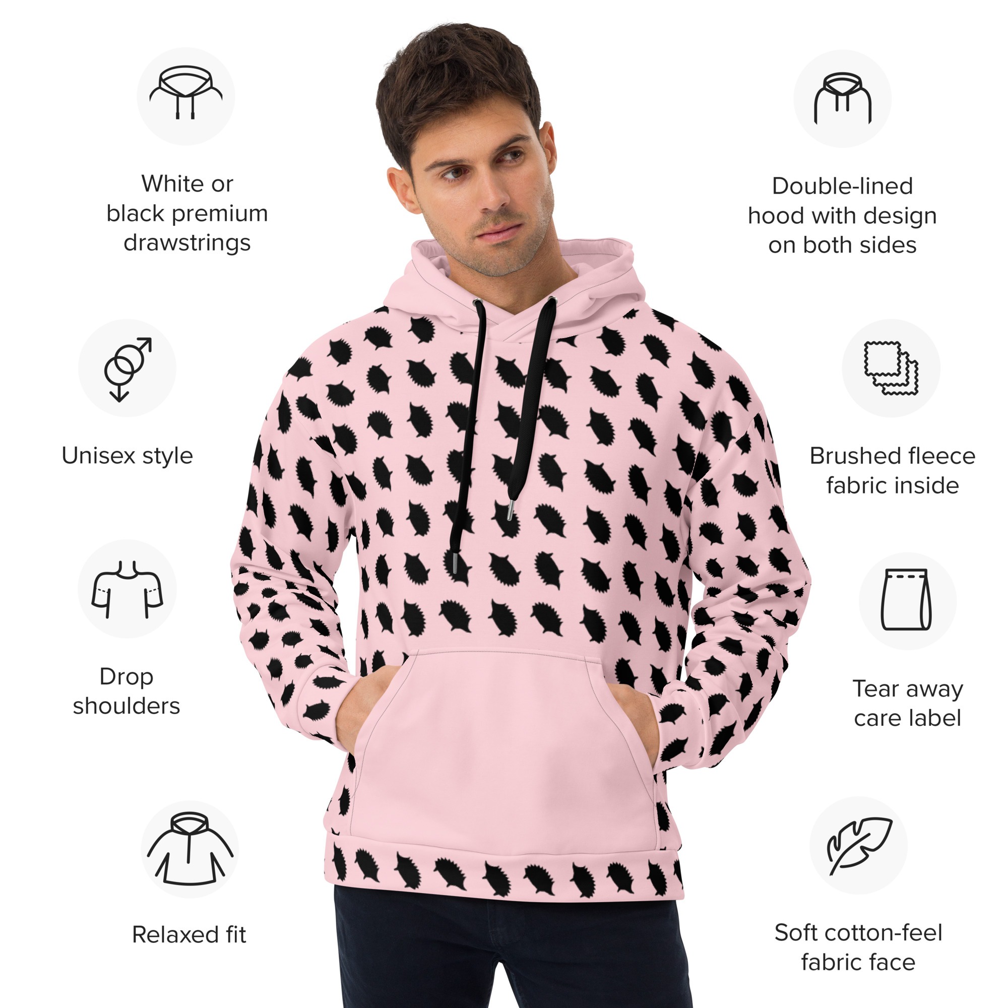 Hedgehog Print Hoodie in Pink - Image 7
