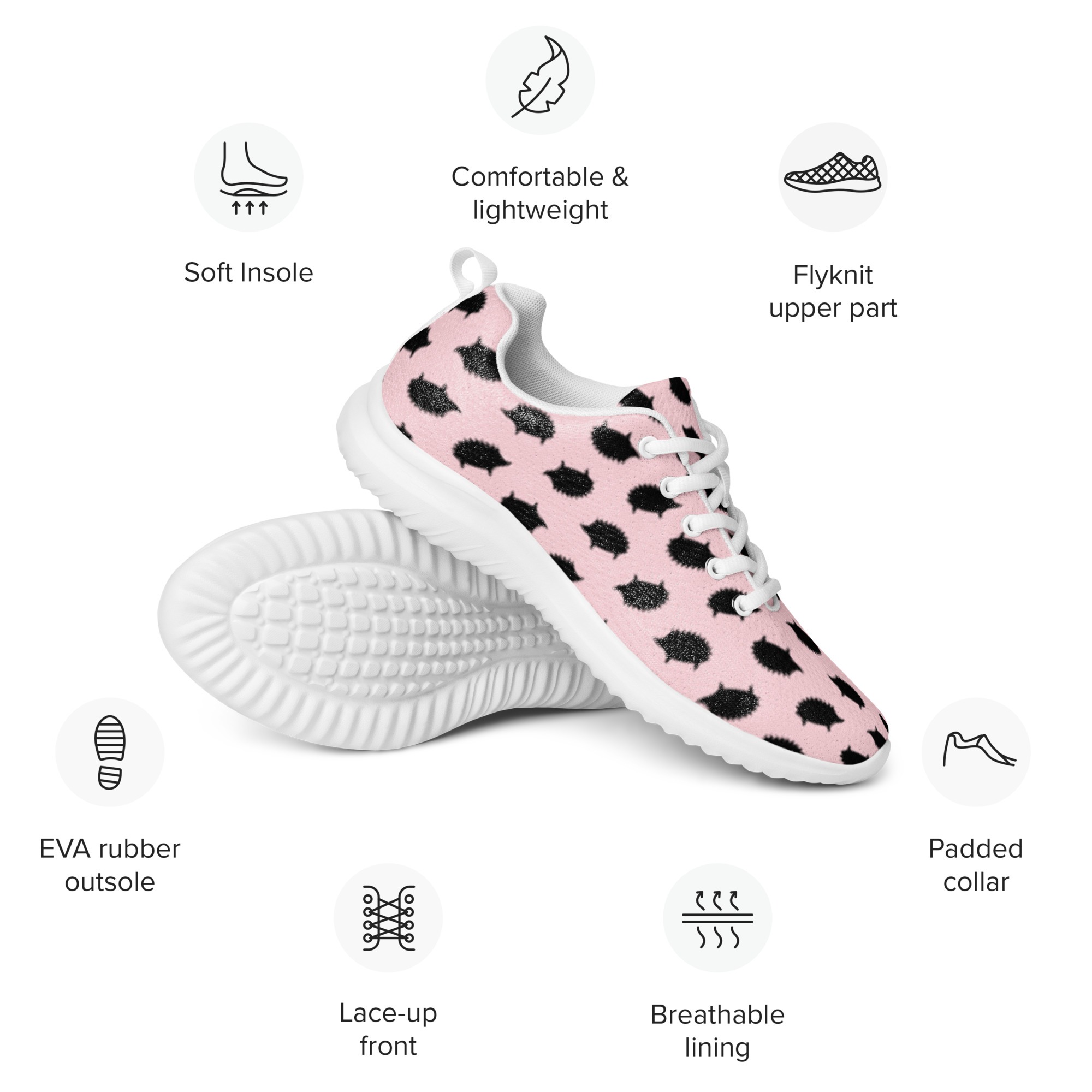 Women’s athletic shoes - Hedgehog Print - Pink - Image 6